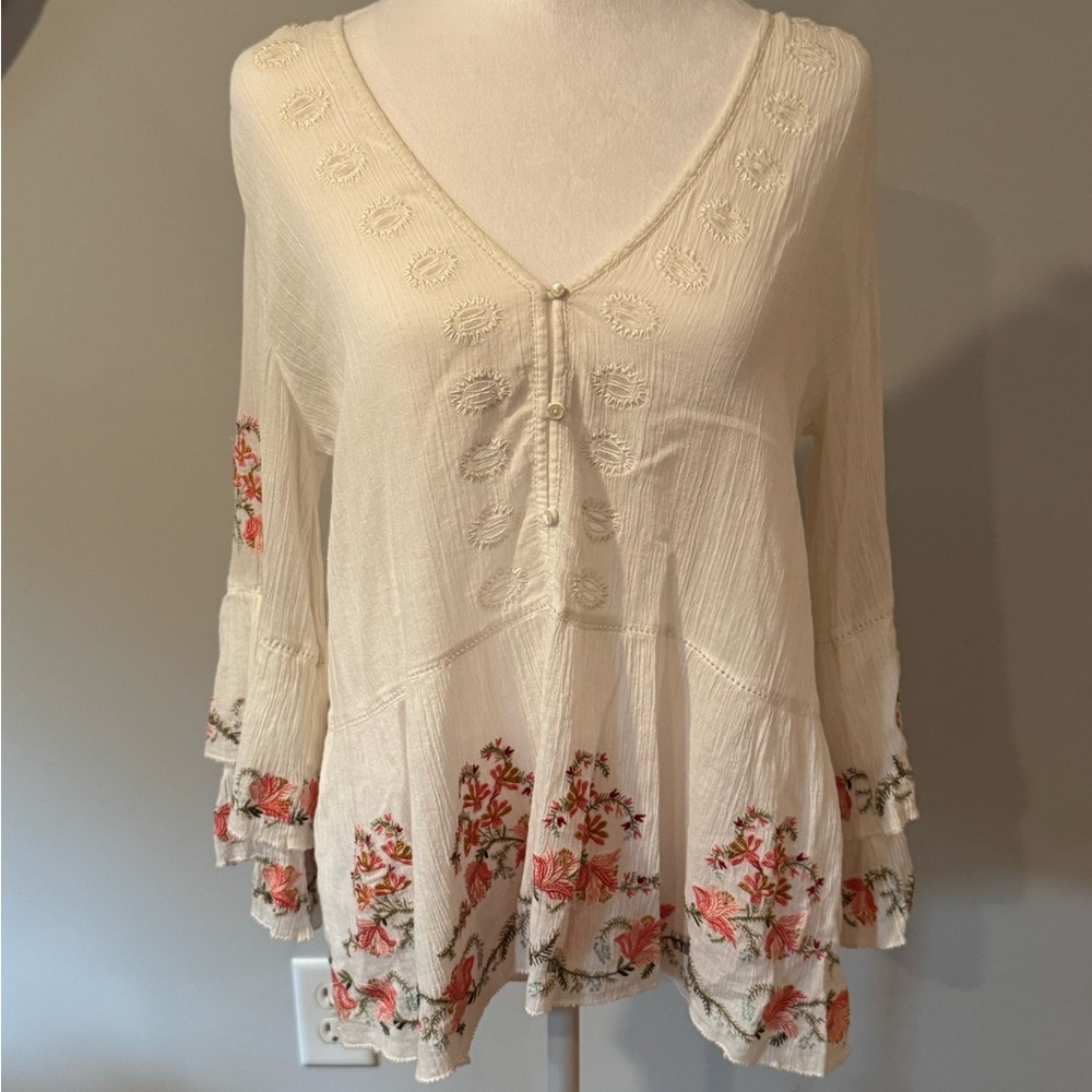 Joie Floral Embroidered ‘Kamile’ Peasant Blouse, Size S